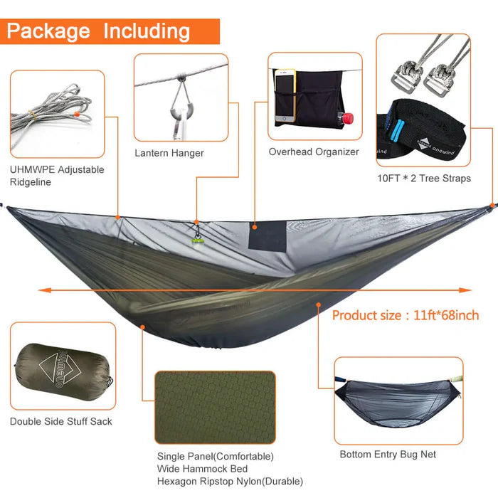 Load image into Gallery viewer, Onewind Outdoors Aerie 11' Double Camping Hammock with Mosquito Net By Onewind Outdoors