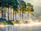 tents in the mist