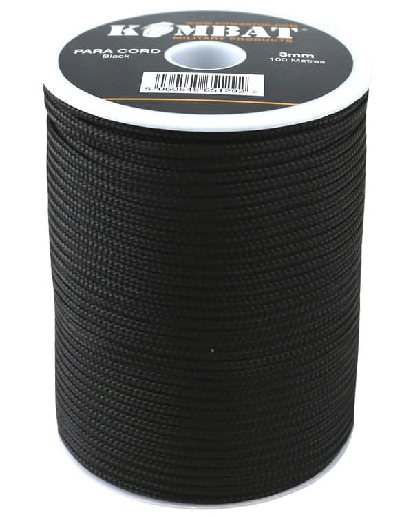 Load image into Gallery viewer, Para Cord 3mm on 100m Reel (Various colours) Black By Kombat UK

