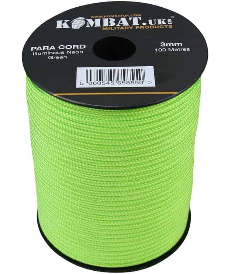 Load image into Gallery viewer, Para Cord 3mm on 100m Reel (Various colours) Neon Green By Kombat UK
