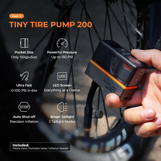 * Outlet* Flextail Gear Tiny Tire Pump 200 with Bike Tail Light - Up to 130PSI By Flextail Gear