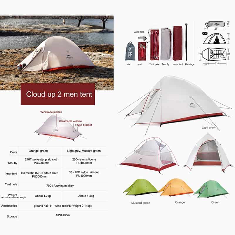 Load image into Gallery viewer, Naturehike Cloud Up 2 Updated Version With Mat 20D (Various Colours) By NatureHike
