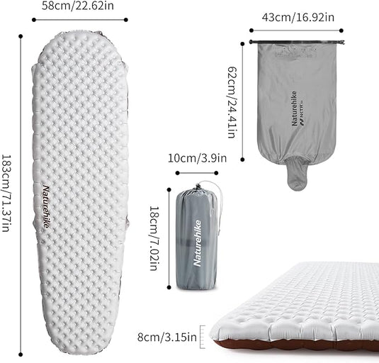 Naturehike TuYe™ R5.8 Ultralight Inflatable Sleeping Pad Mat Grey (Mummy) By NatureHike