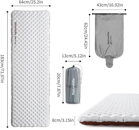 Naturehike TuYe™ R5.8 Ultralight Inflatable Sleeping Pad Mat Grey Square (Wide) By NatureHike