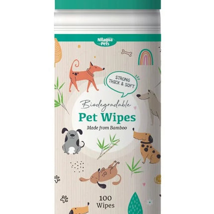 Nilaqua Pets Biodegradable Bamboo Pet Wipes Canister (100 Wipes) By Nilaqua Pets