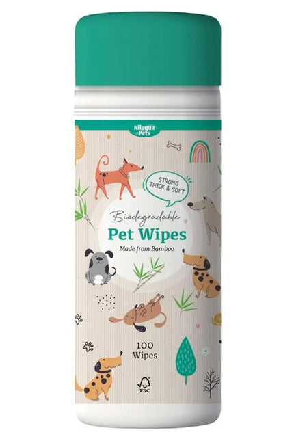 Nilaqua Pets Biodegradable Bamboo Pet Wipes Canister (100 Wipes) By Nilaqua Pets