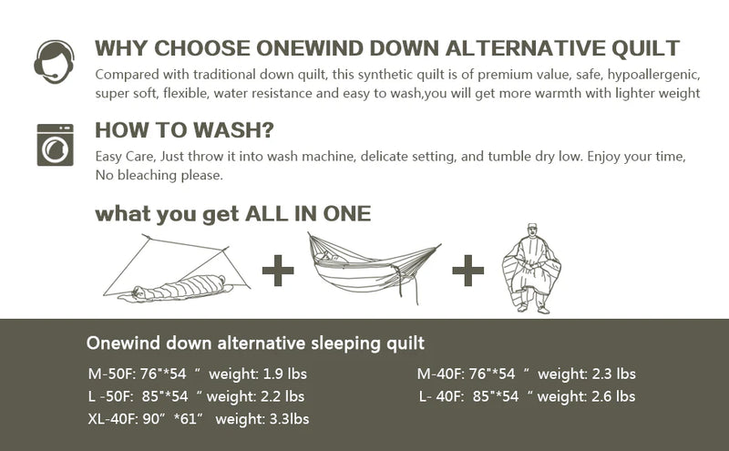 Load image into Gallery viewer, Onewind Hammock Topquilt Poncho (2 °C - 10 °C) - Large By Onewind Outdoors
