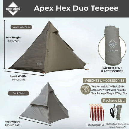 Onewind Apex Hex Duo Teepee Tent Trekking Pole Tent 2 Person
