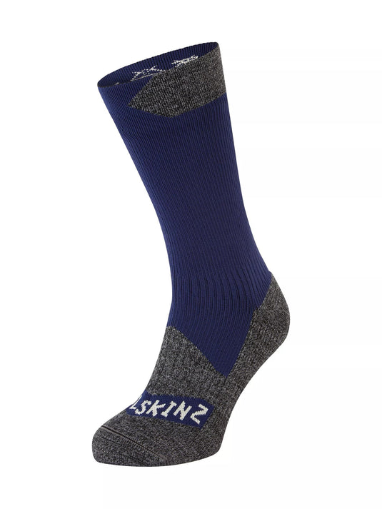 Sealskinz Raynham Waterproof All Weather Mid Length Sock Navy Grey By Seal Skinz