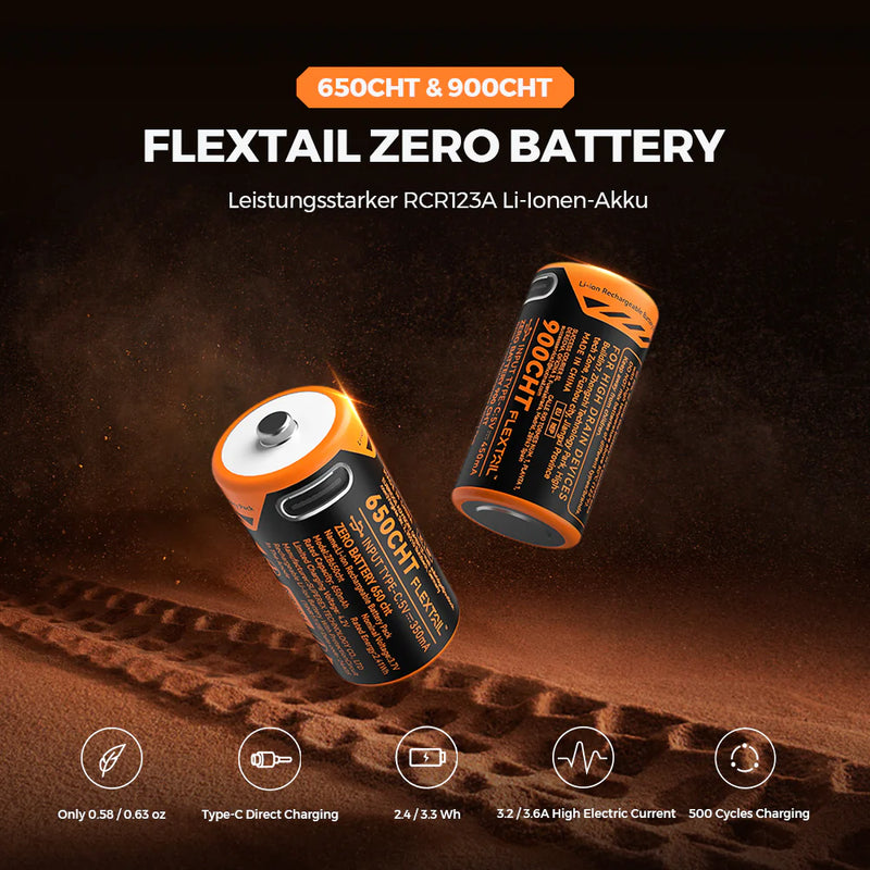 Load image into Gallery viewer, ZERO QUARK BATTERY - High Performance RCR123A Li-ion Battery (900CHT) for Zero pump By Flextail Gear
