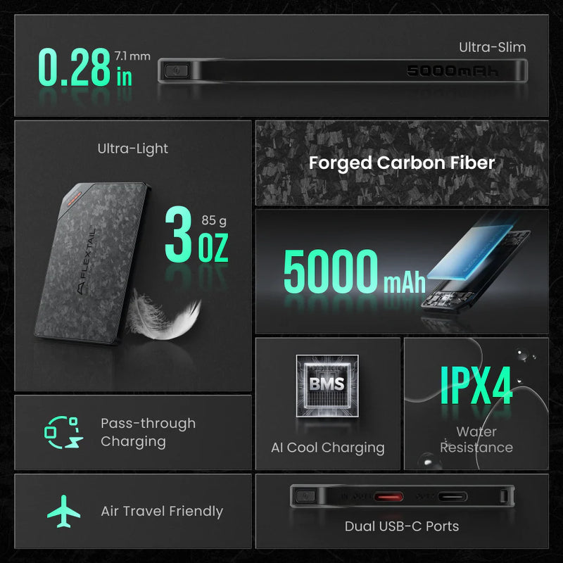 Load image into Gallery viewer, Flextail ZERO POWER 5,000C - The World's Lightest &amp; Thinnest 5,000mAh Power Bank (85g) By Flextail Gear
