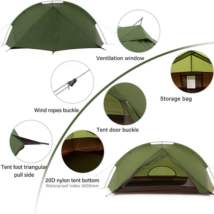 Naturehike Tagar Lightweight Tent ( 1 or 2 man) - Forest Green By NatureHike