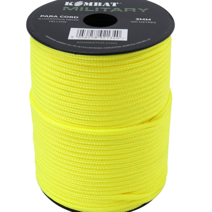 Para Cord 3mm on 100m Reel (Various colours) Neon Yellow By Kombat UK