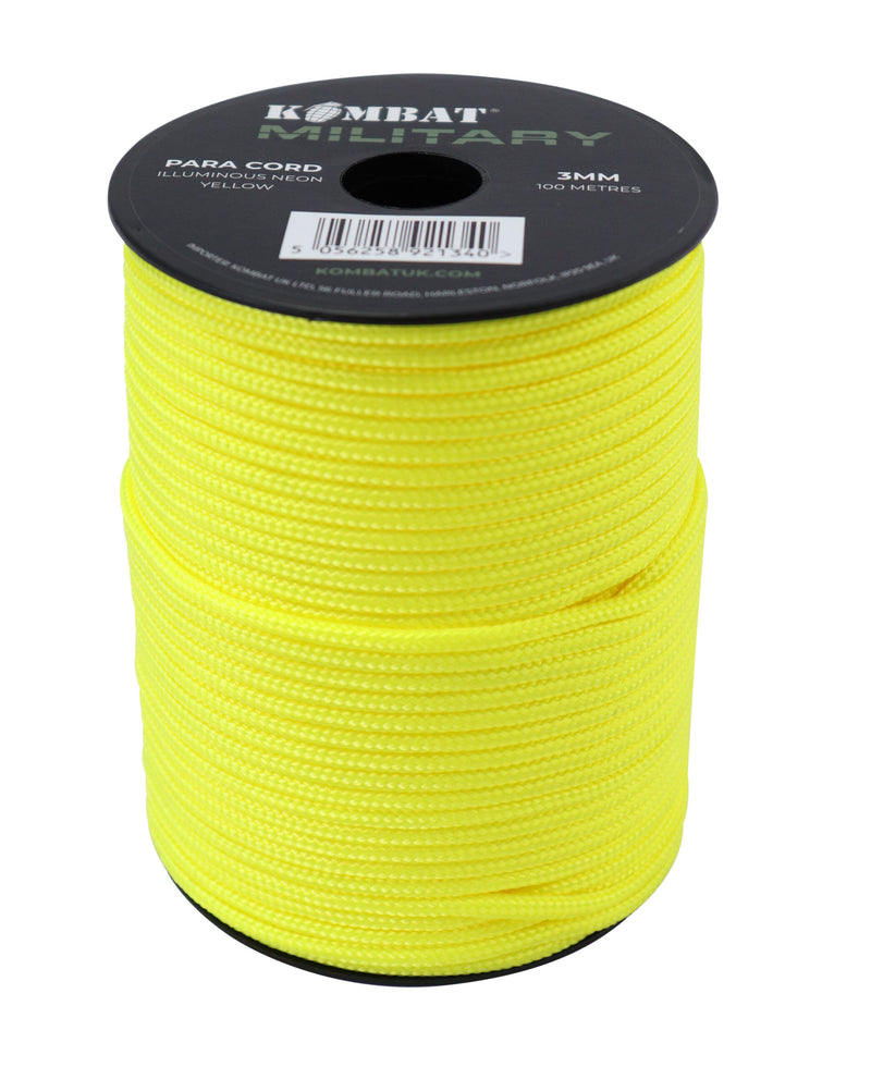 Load image into Gallery viewer, Para Cord 3mm on 100m Reel (Various colours) Neon Yellow By Kombat UK
