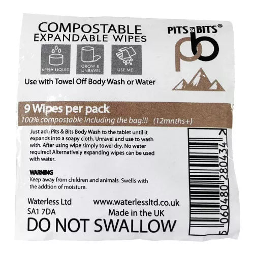 Load image into Gallery viewer, Pits &amp; Bits® Compostable Expandable Wipes 9pk By Pits and Bits
